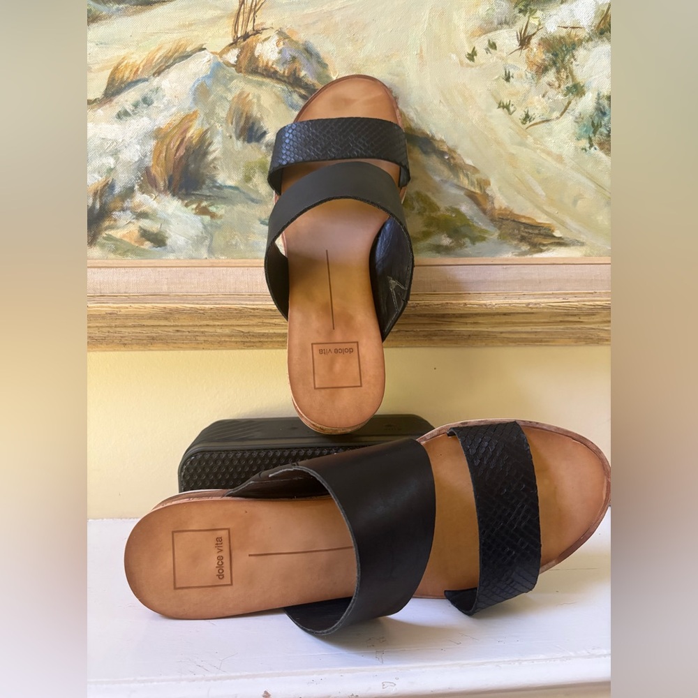 Dolce Vita Black and Tan Minimalist Sandals
